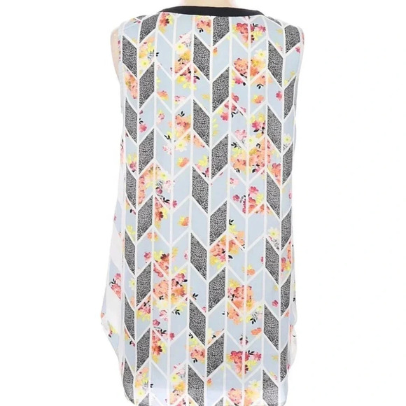 CAbi Color Block Blue Sleeveless Blouse Ribbon S - Picture 2 of 6